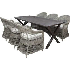 Altanmöbler|Rottingmöbler*Baltic Garden 190 cm bord & 6 Merida naturfärgade stolar
