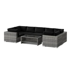 Comfort Garden Bahamas U-formad utomhus loungegrupp med stängt avslut, 7-sits med bord och hylla