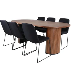 Venture Home Bianca Ovalt Matbord i Valnöt 200 cm & 6 Muscot Stolar i Polyester