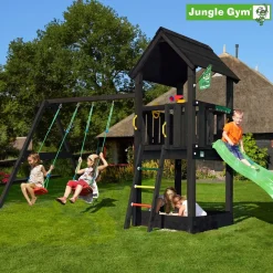 Barn Jungle Gym Club inkl. swing module xtra och rutschkana, grundmålat svart