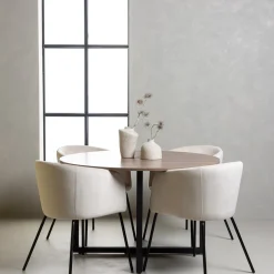 Bord|Matgrupp*Venture Home Durango Runt Matbord Ø120 cm & 4 Berit Stolar i Beige Sammet