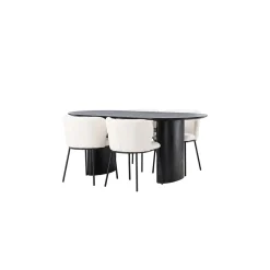 Bord|Matgrupp*Venture Home Isolde Ovalt Matbord 180 cm & 4 Edina Stolar i Vit Boucle