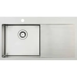 Diskbänk & Diskho*Lavabo Kubus 900 L Soft Rostfri Enkel med Korgventil & Vattenlås