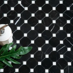 Marmor|Stengolv*ArtStone Nero Marquina Octagon Polerad 5x5 cm
