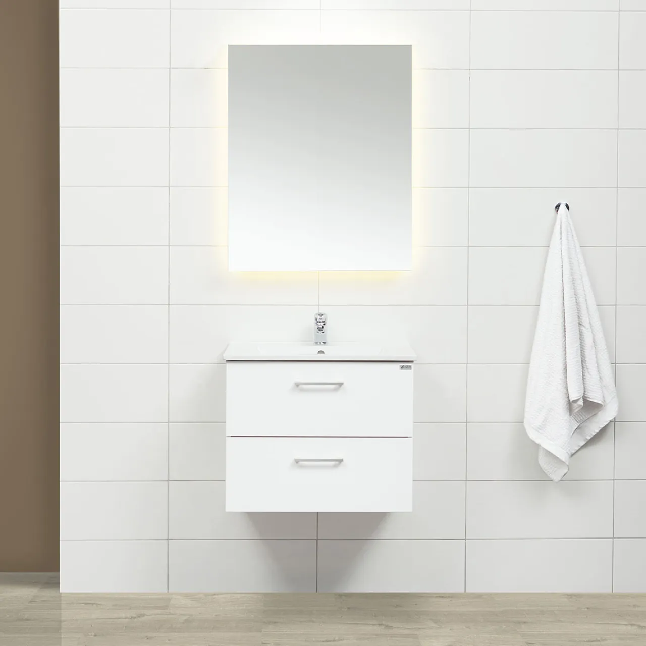 4AQUA Slim Vit 60 med Lådor och Spegel Luna LED