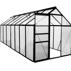 Green Land Svart Aluminiumstomme med Skjutdörr & Öppningsbara Polykarbonatfönster, 8,2 m²